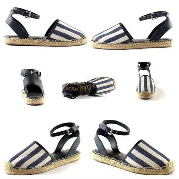 SAM EDELMAN VIVIAN ANKLE STRAP ESPADRILLE NAVY & WHITE STRIPE - Picture 2 of 9
